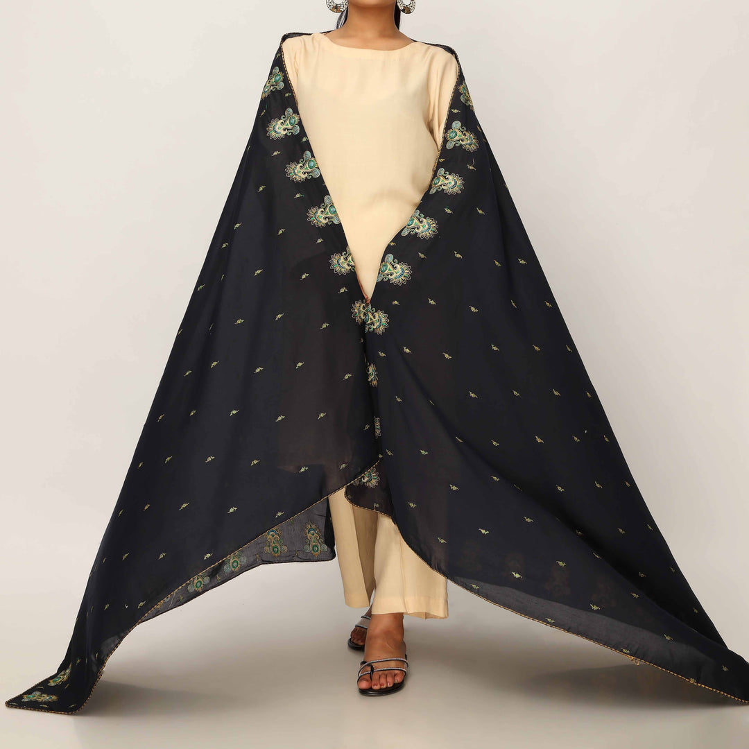 Navy Embroidered Cotton Dupatta PD5485
