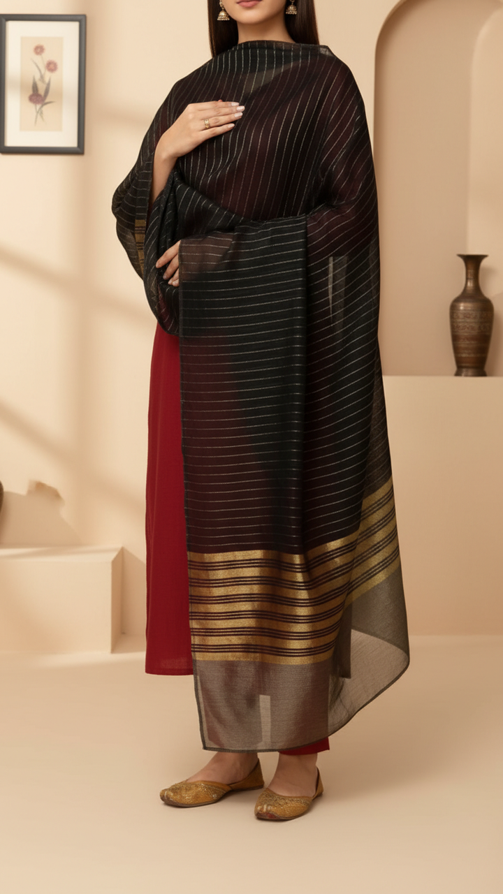 طرحة قطن مصبوغة سادة سوداء PD5537