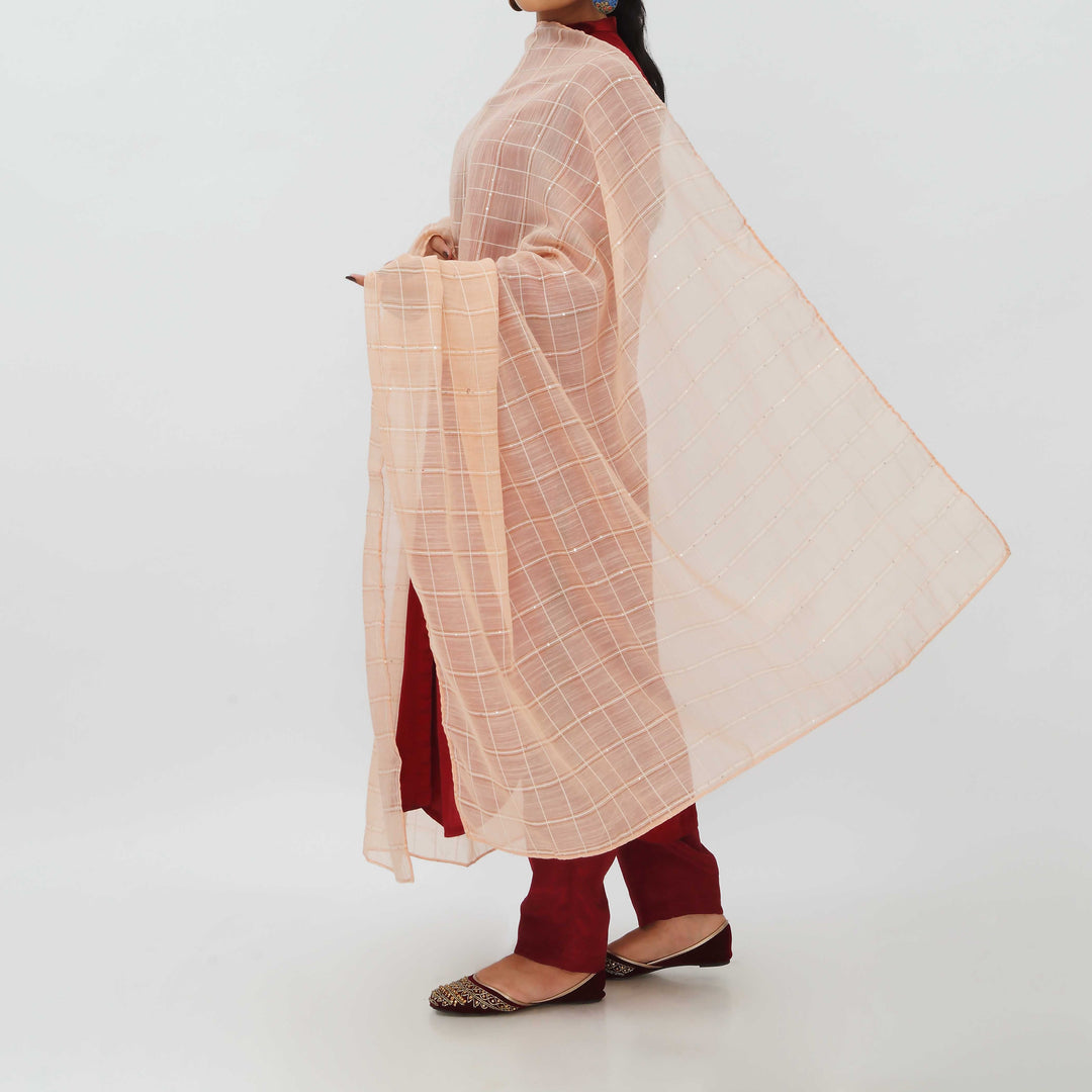 Peach Monark Poly Cotton Checker Duppata PD5540