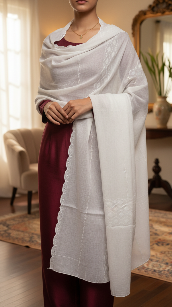 طرحة بيضاء مطرزة PD5610