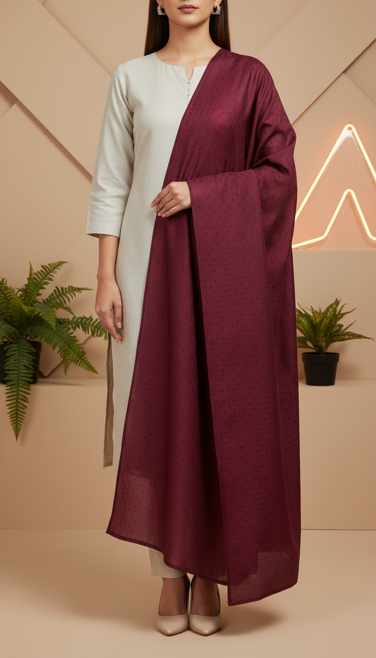 Maroon Embellished Cotton Shawl PD6072