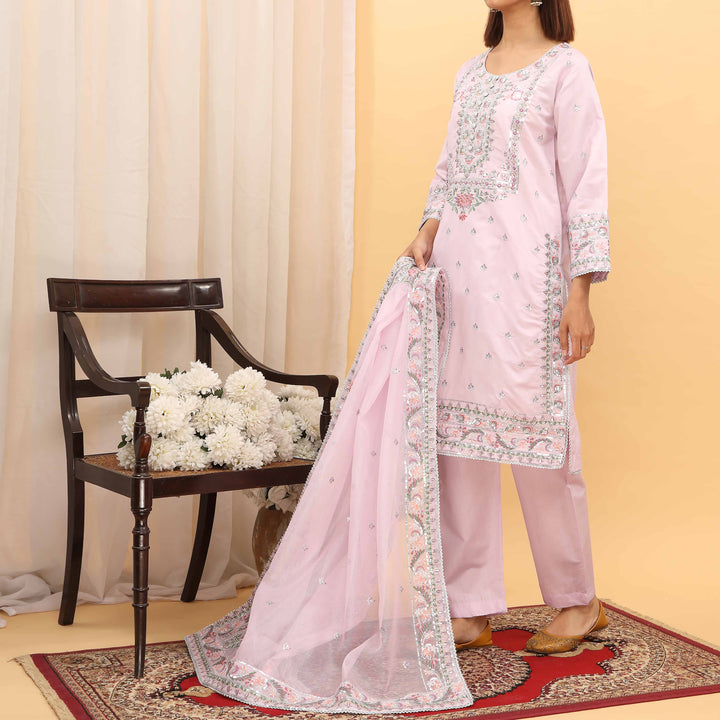 3PC- Embellished Khaddi Net Suit PF5010