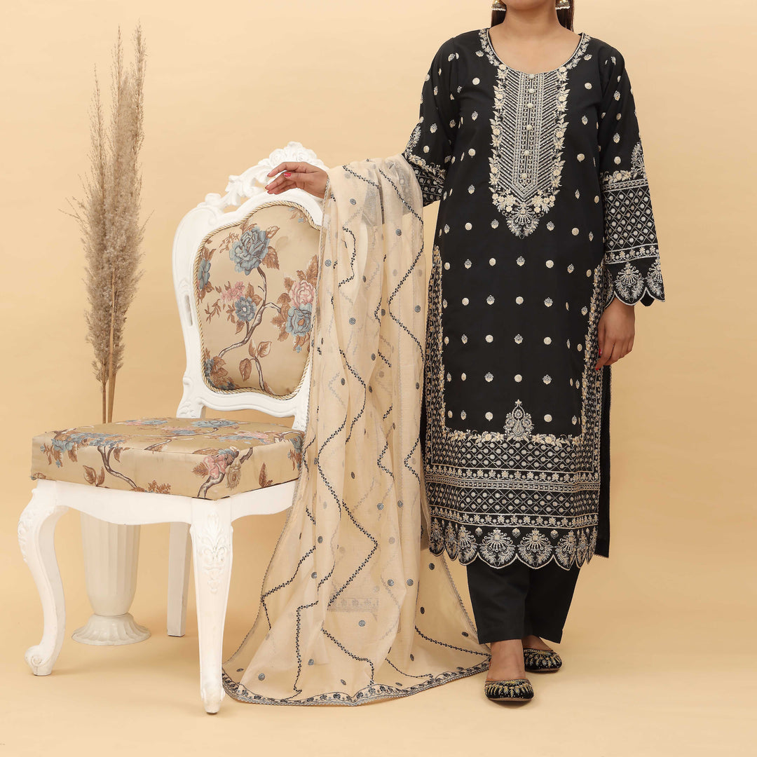 3PC- Embroidered Khadi Net Suit PF5039