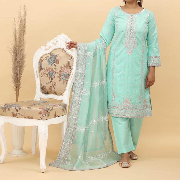3PC- Embroidered Khadi Net Suit PF5058
