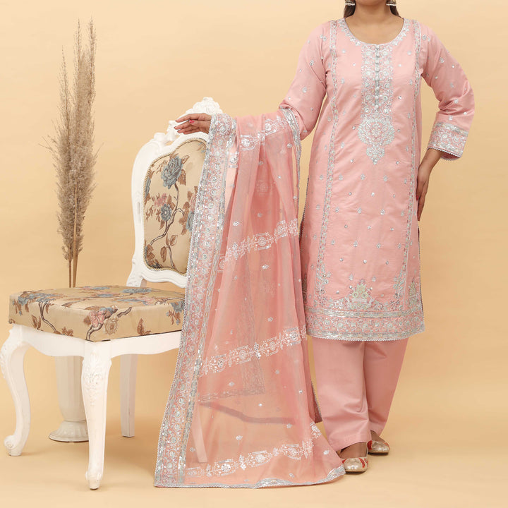 3PC- Embroidered Khadi Net Suit PF5060