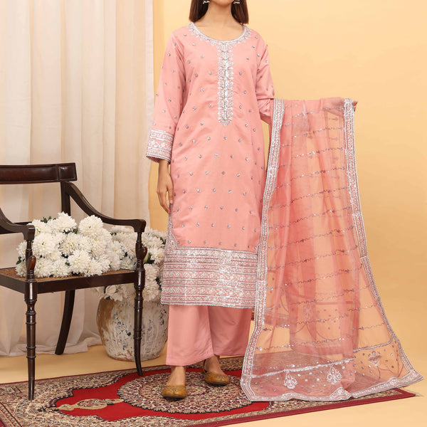 3PC- Embellished Khaddi Net Suit PF5080