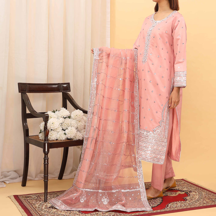 3PC- Embellished Khaddi Net Suit PF5080