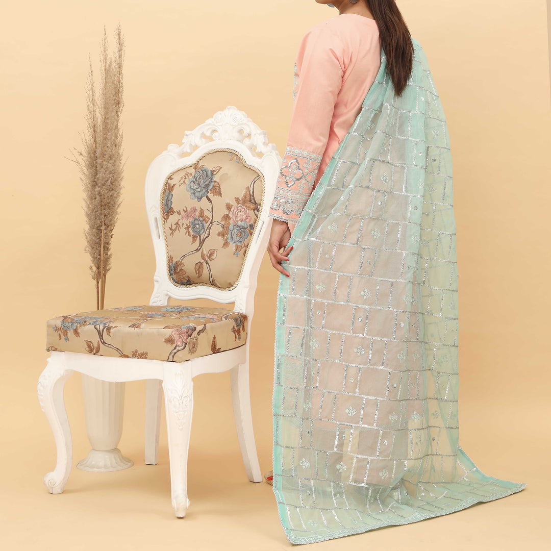 3PC- Embroidered Khadi Net Suit PF5087