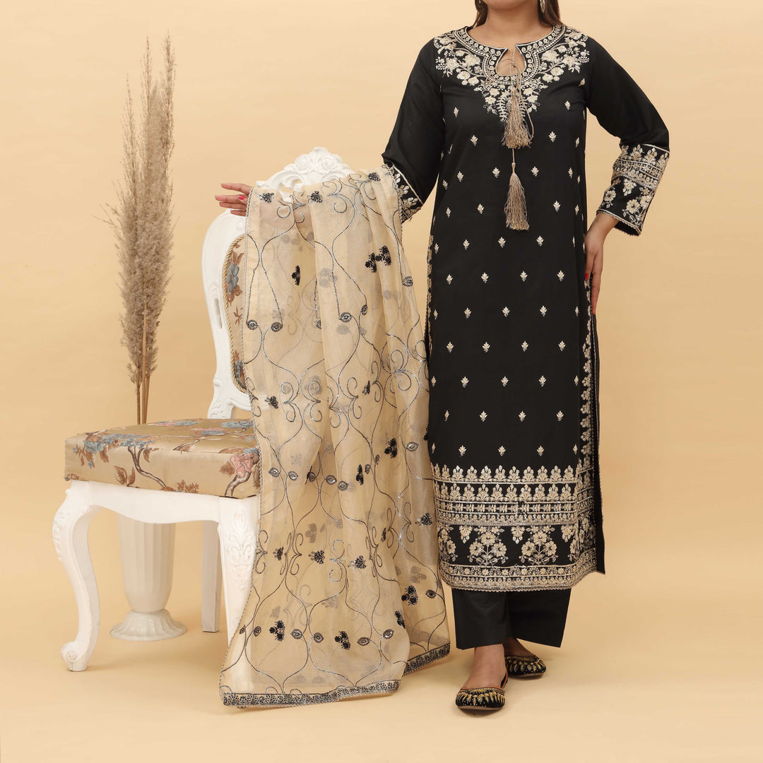 3PC- Embroidered Khadi Net Suit PF5091