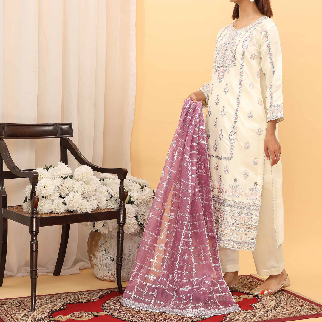 3PC- Embellished Khaddi Net Suit PF5100