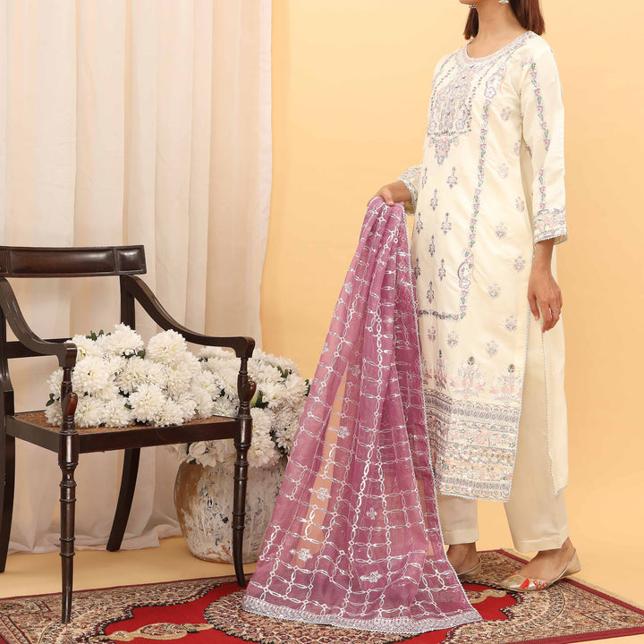 3PC- Embellished Khaddi Net Suit PF5100