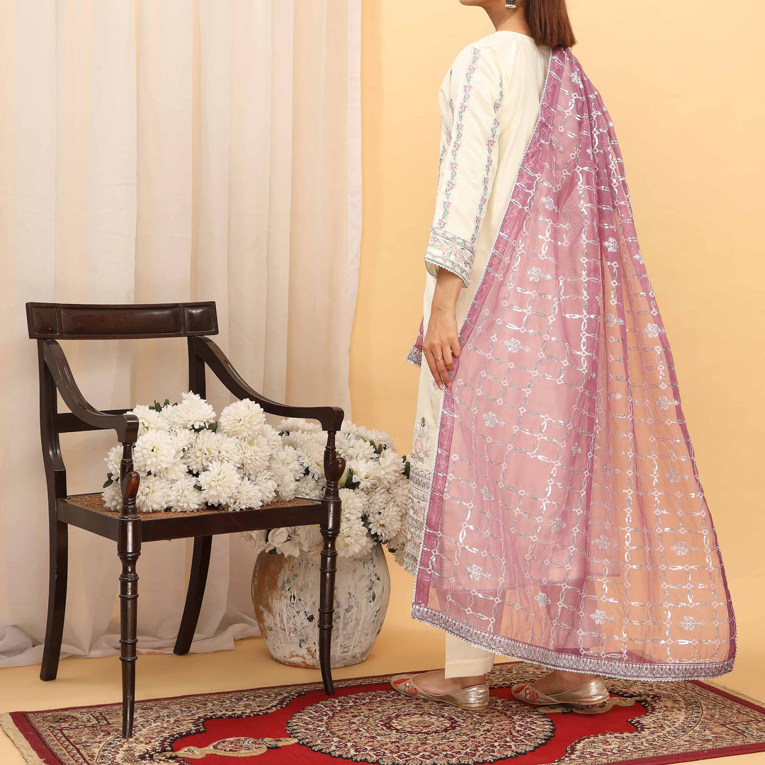3PC- Embellished Khaddi Net Suit PF5100