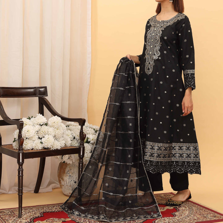 3PC- Embellished Khaddi Net Suit PF5110