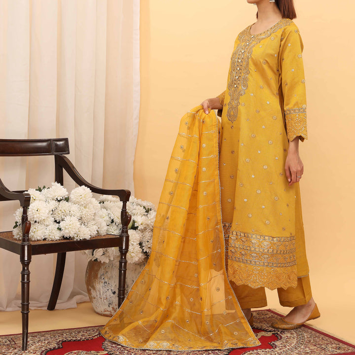 3PC- Embellished Khaddi Net Suit PF5111