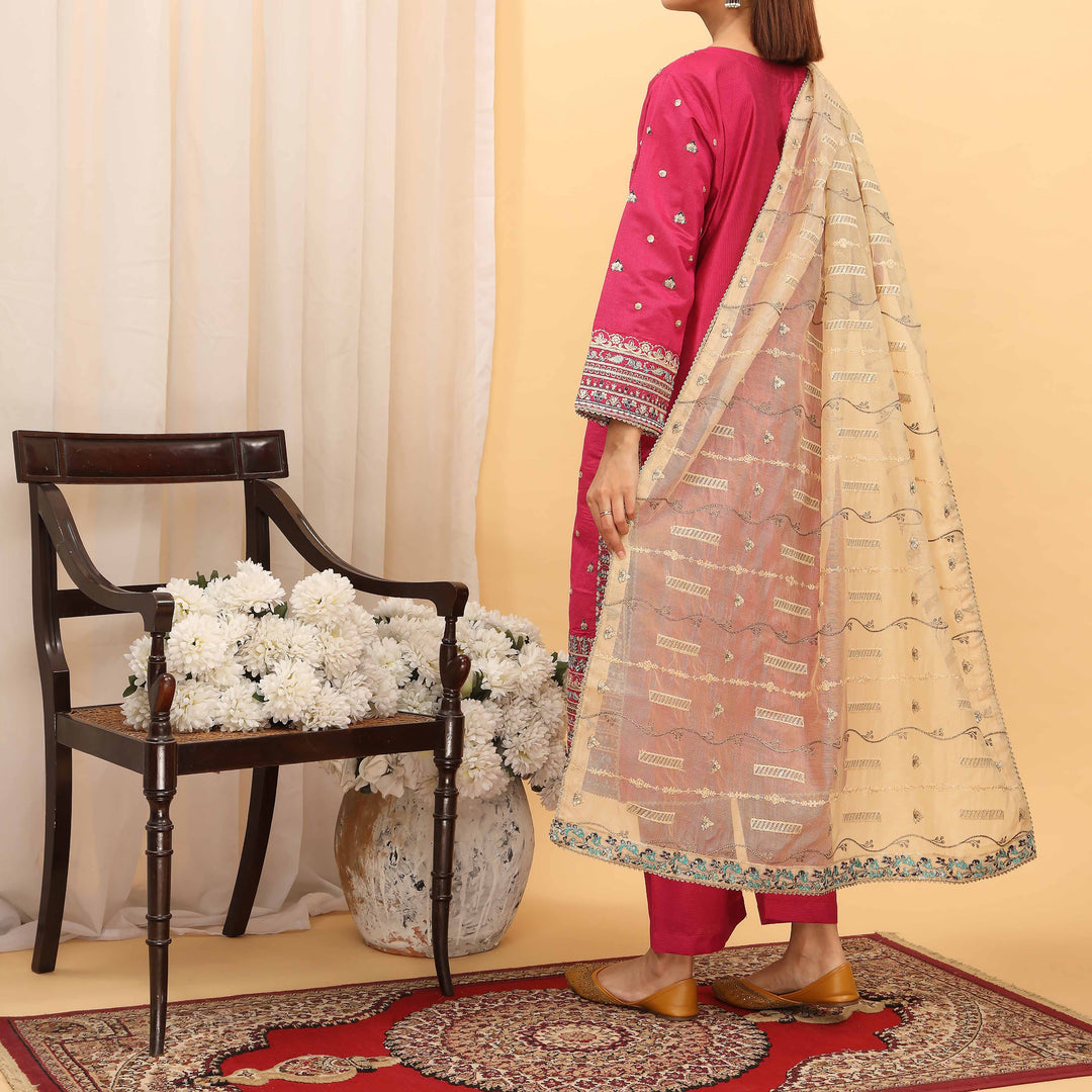 3PC- Embellished Khaddi Net Suit PF5143