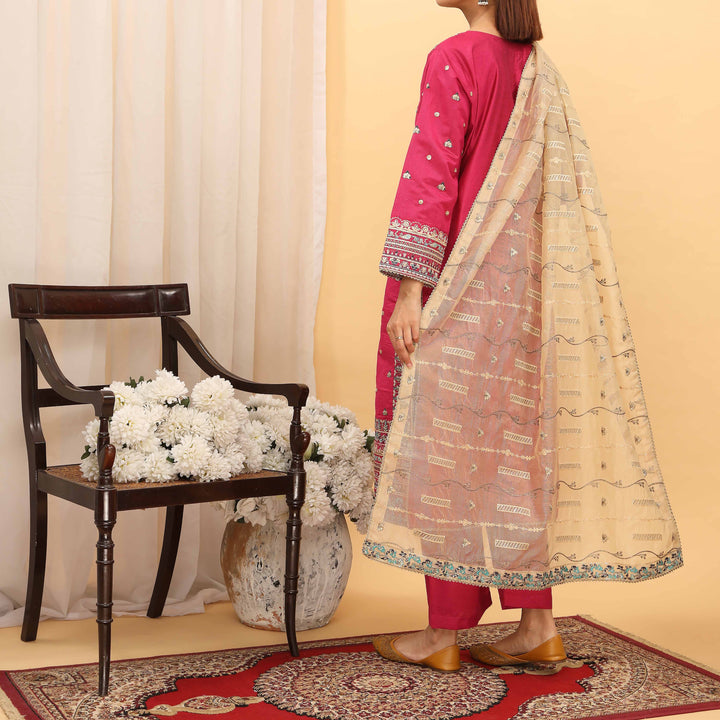3PC- Embellished Khaddi Net Suit PF5143
