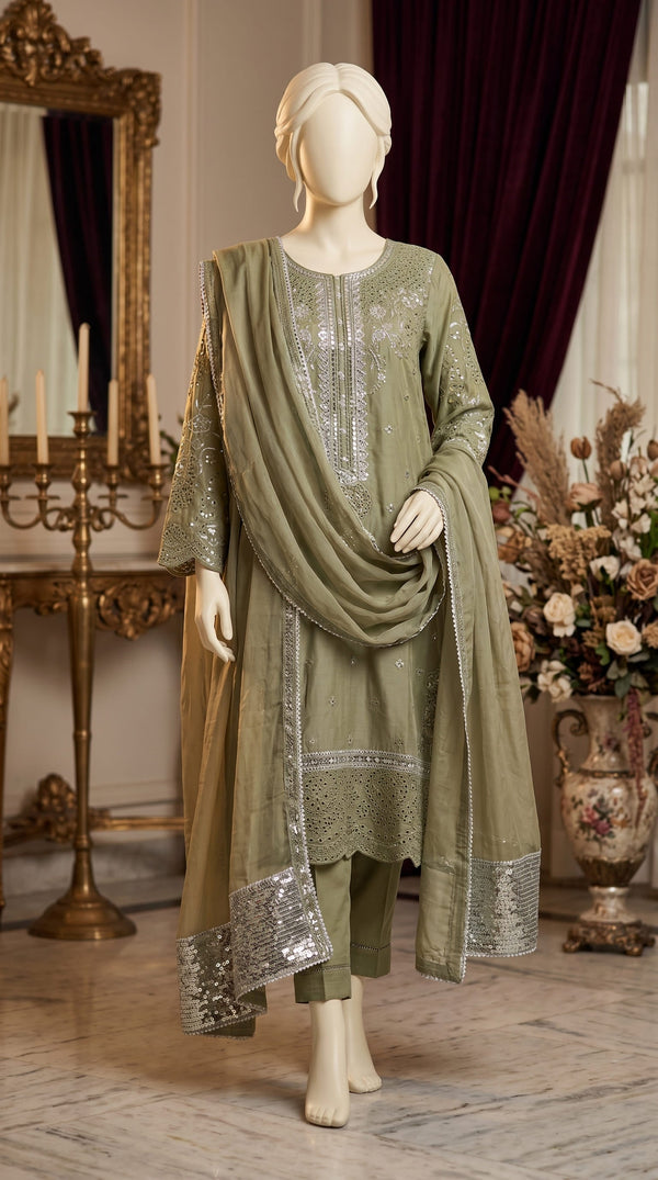 3 PC Embellished Cotton Suit PF601811