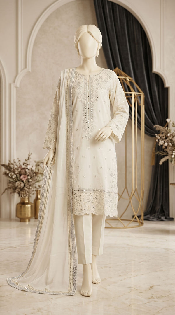 3 PC Embellished Cotton Suit PF601893