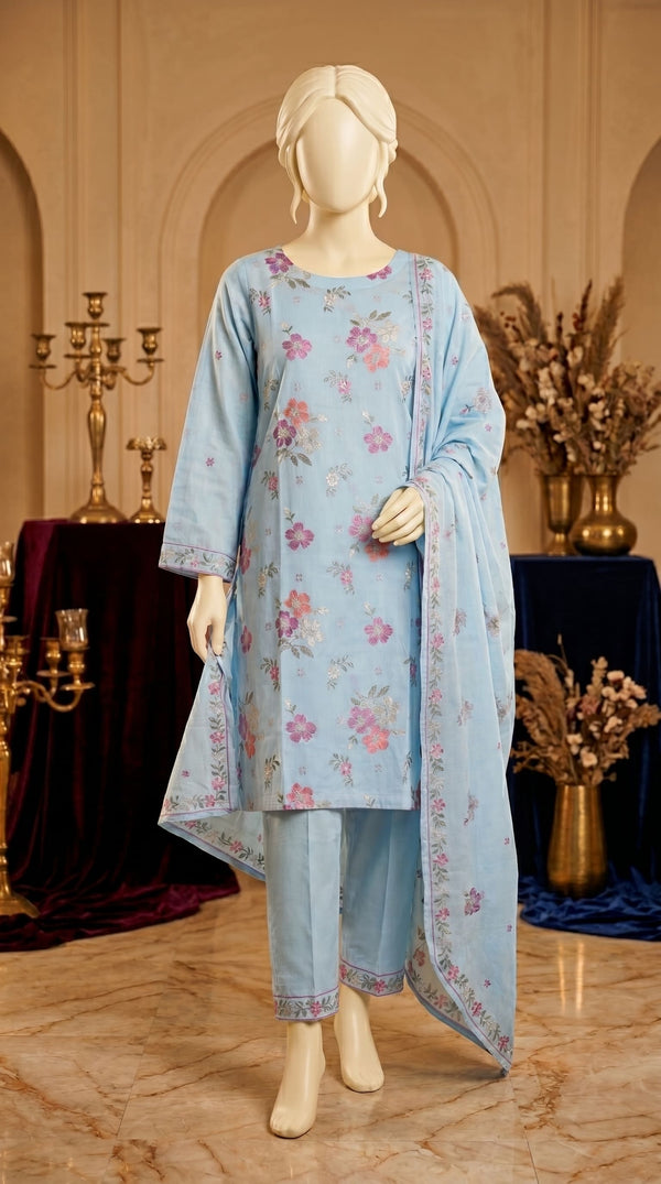 3 PC Embellished Cambric Suit PF609790