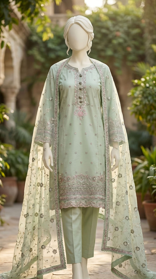 3 PC Embellished Lawn Suit PF610411