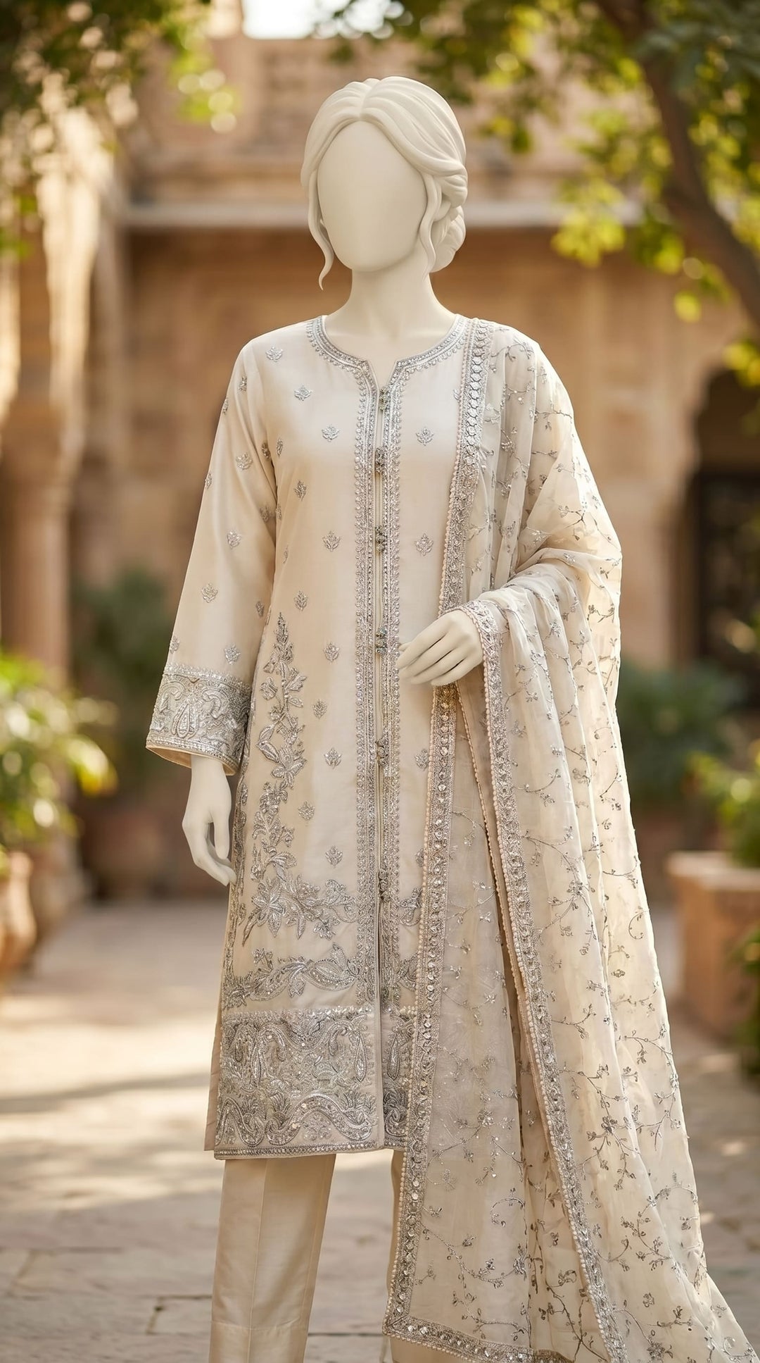 3 PC Embellished Lawn Suit PF610508