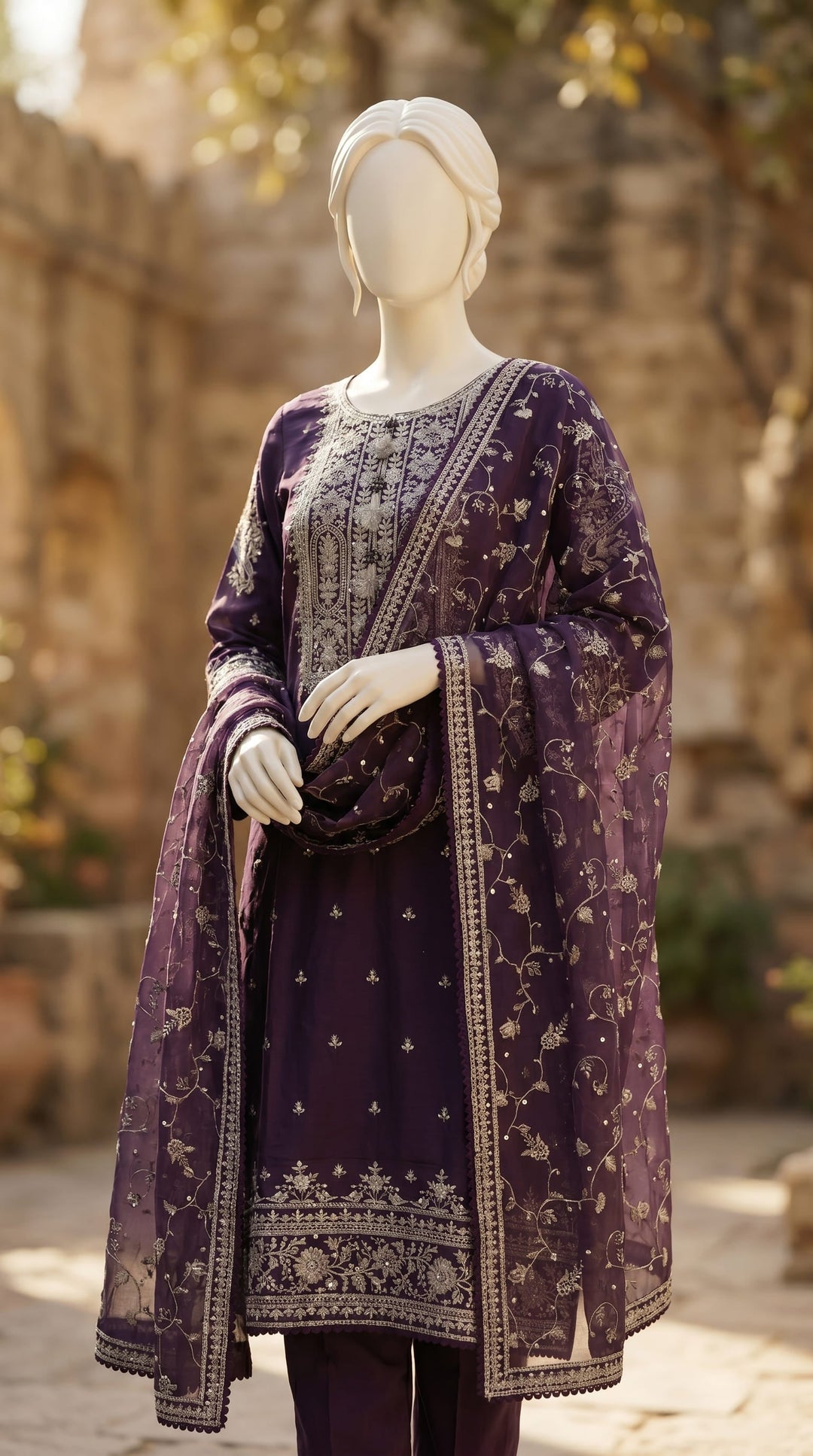 3 PC Embellished Lawn Suit PF610666