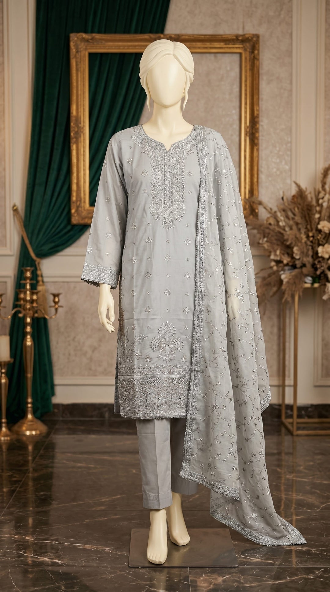 3 PC Embellished Cotton Suit PF612407