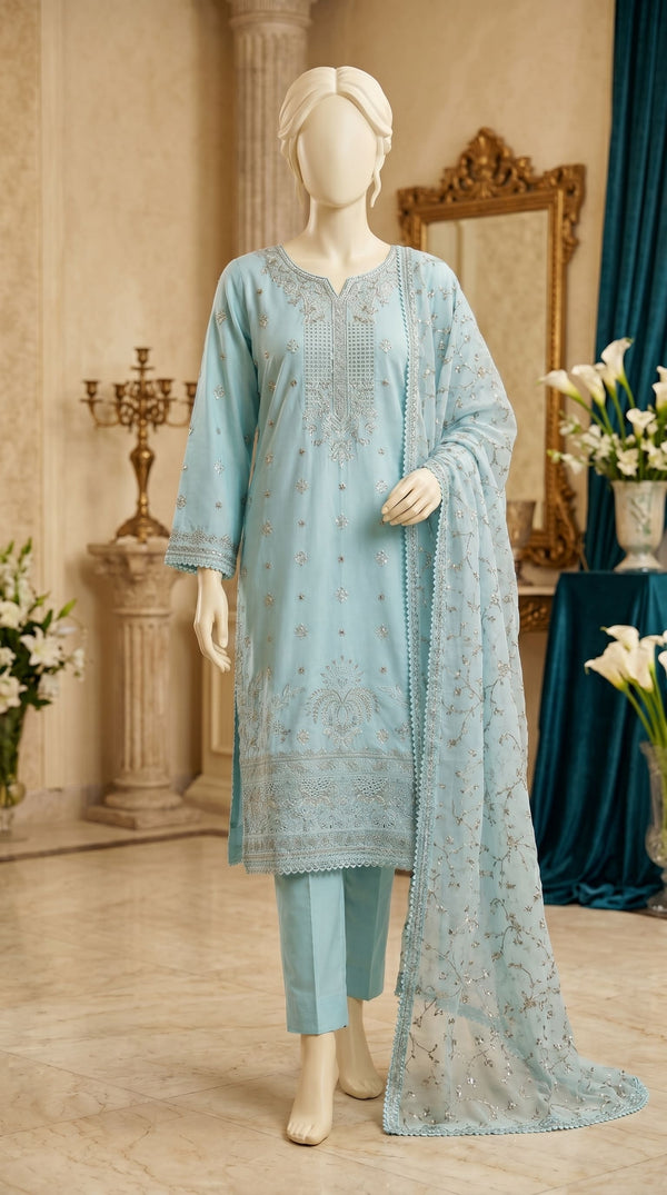 3 PC Embellished Cotton Suit PF612490