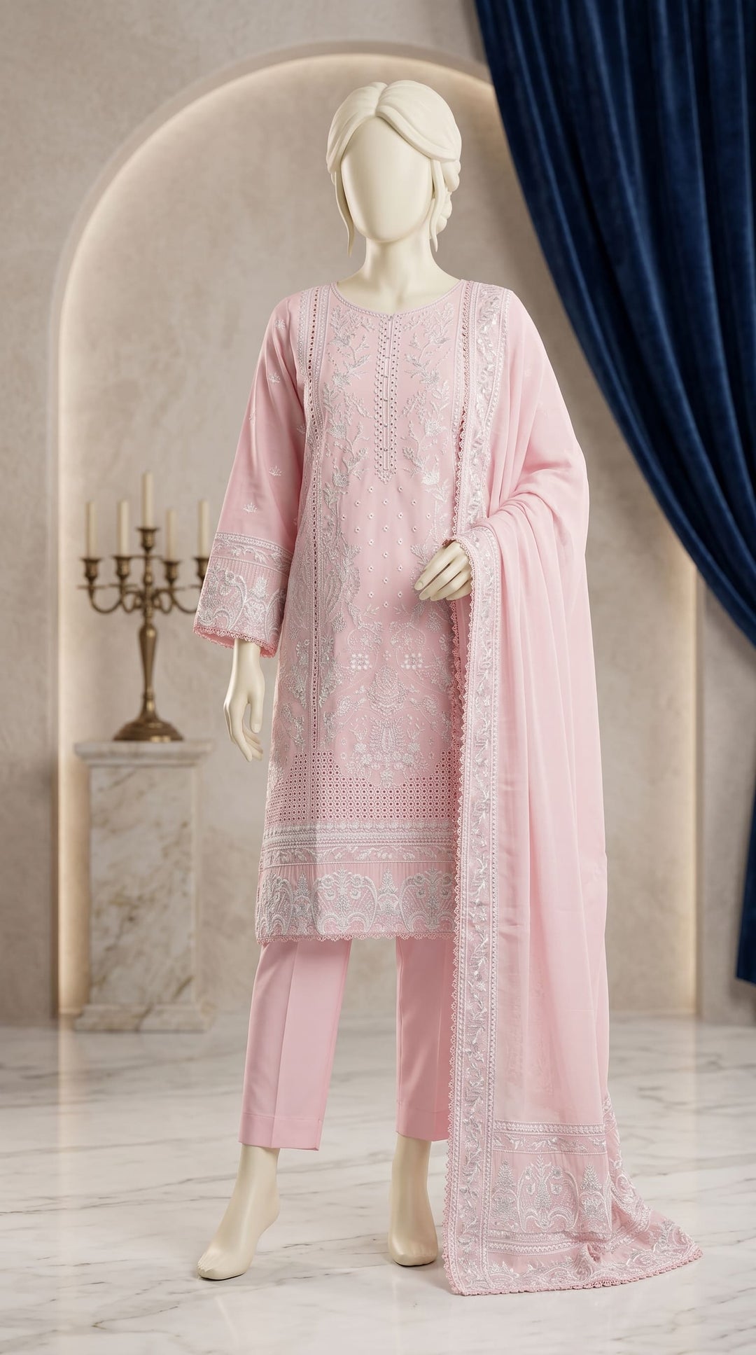 3 PC Embellished Cotton Suit PF612723