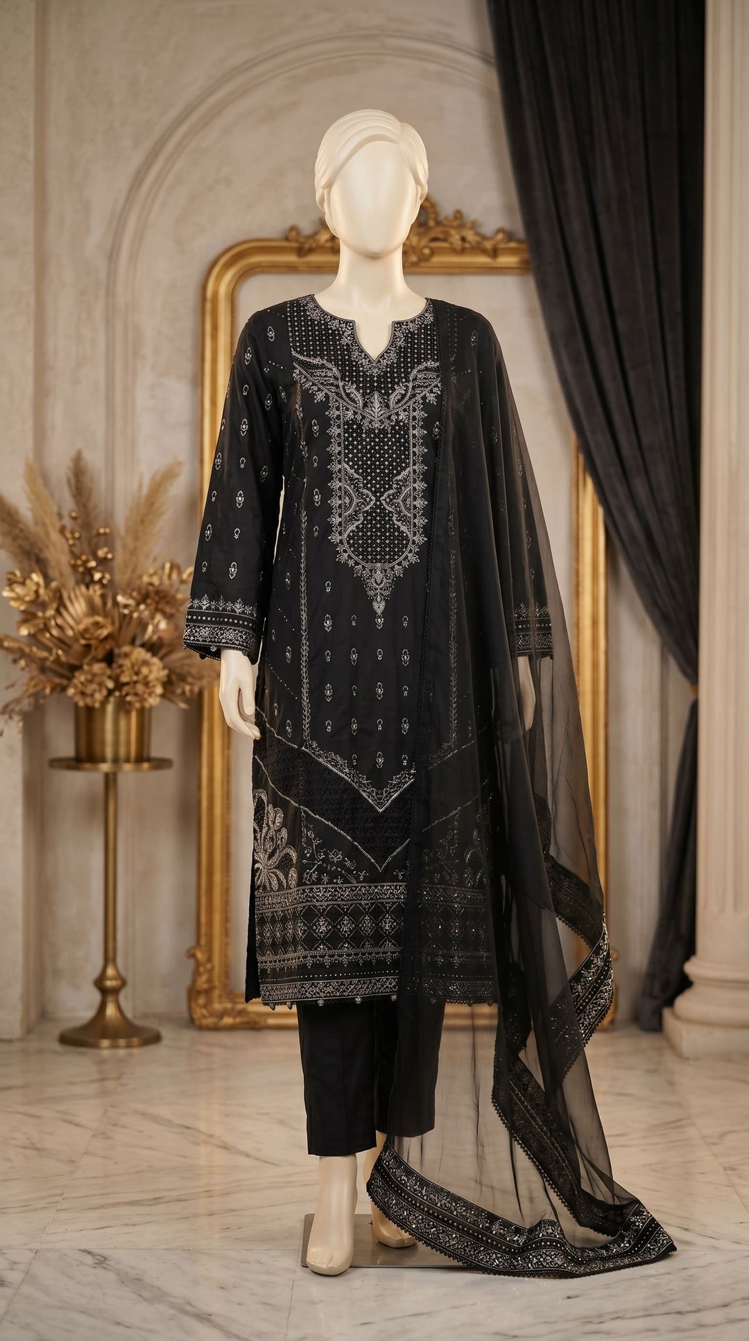 3 PC Embellished Cotton Suit PF613001