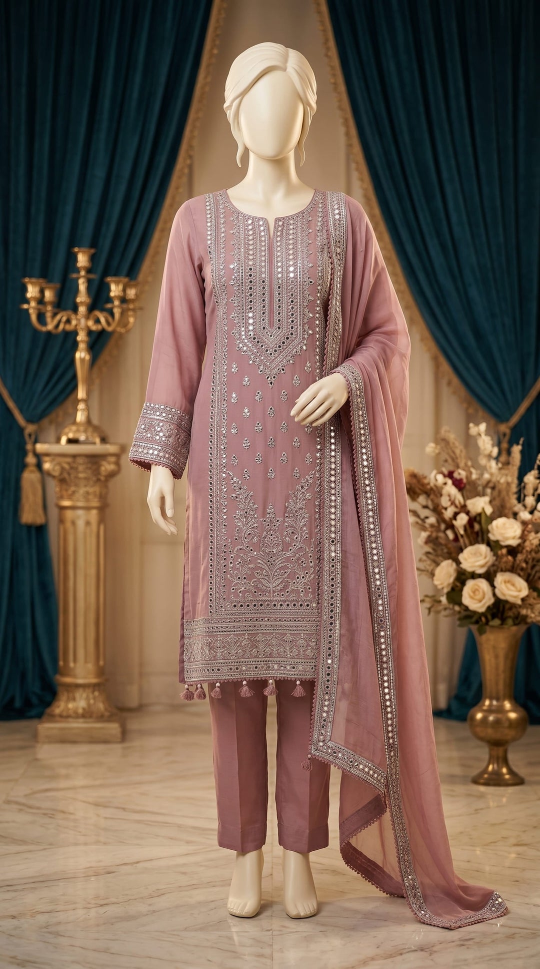 3 PC Embellished Cotton Suit PF613959