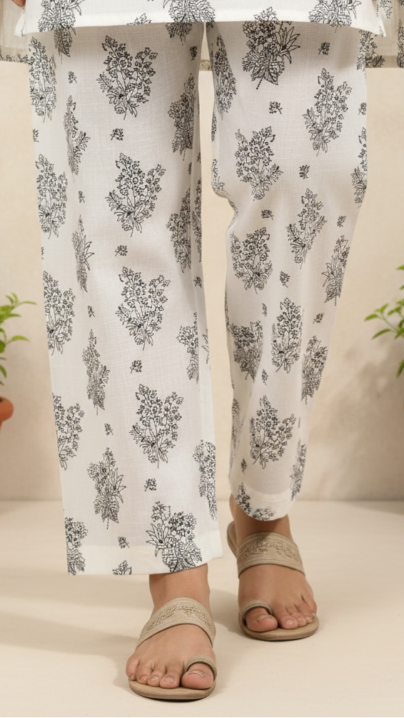 Black Straight Fit Printed Trouser PL5016