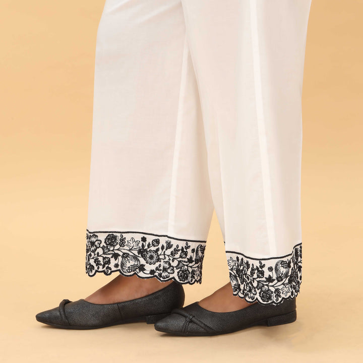 White Straight Fit Embellished Trouser PL5023