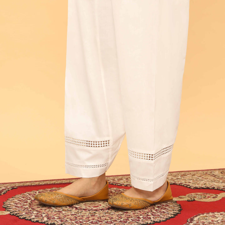 White Straight Fit Embellished Trouser PL5060
