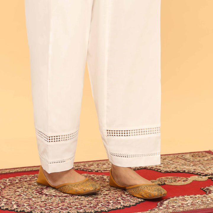 White Straight Fit Embellished Trouser PL5060