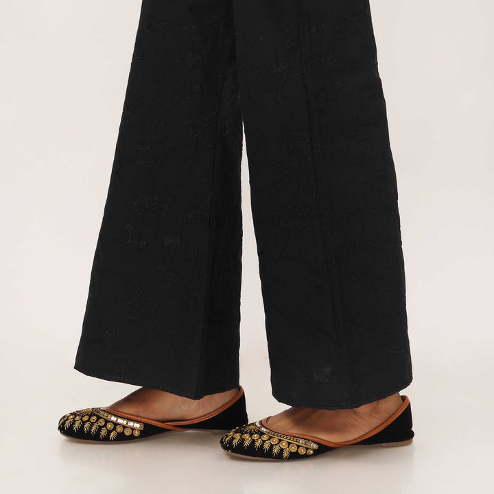 Black Cotton Cambric Trouser with Embroidery PL5092