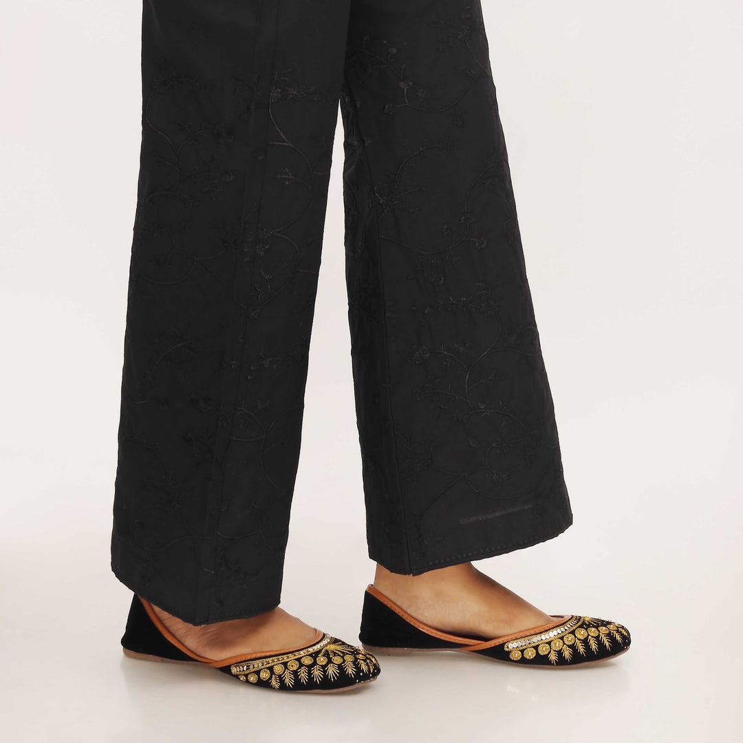 Black Cotton Cambric Trouser with Embroidery PL5092
