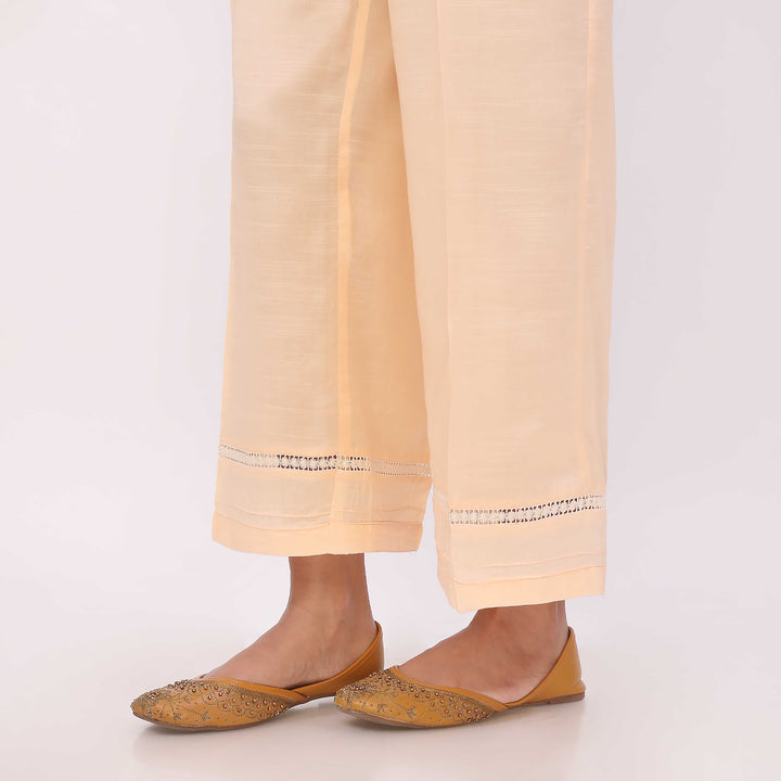 Beige Raw Silk Straight Leg Trouser PL5124
