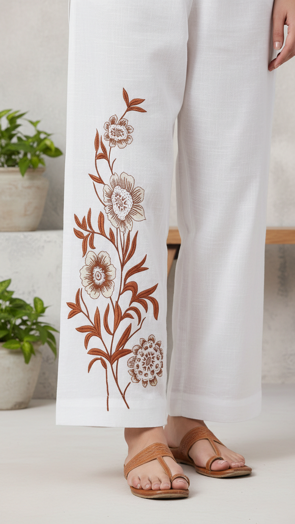 Off/White Slub Khaddar Trouser PL5142