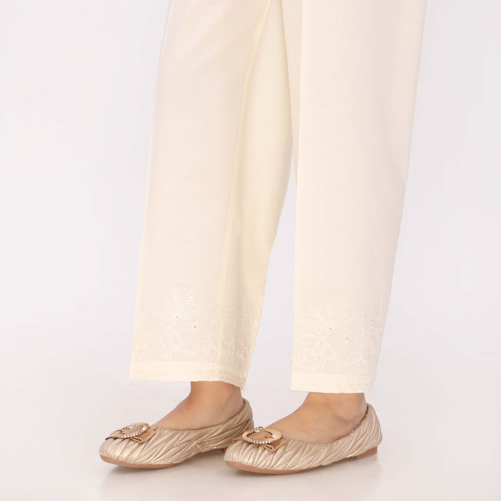 White Cotton Cambric Embroidered Trouser