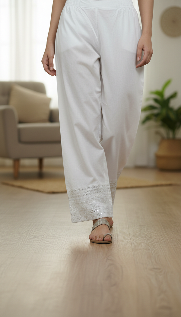 White Embellished Cambric Trouser PL5171