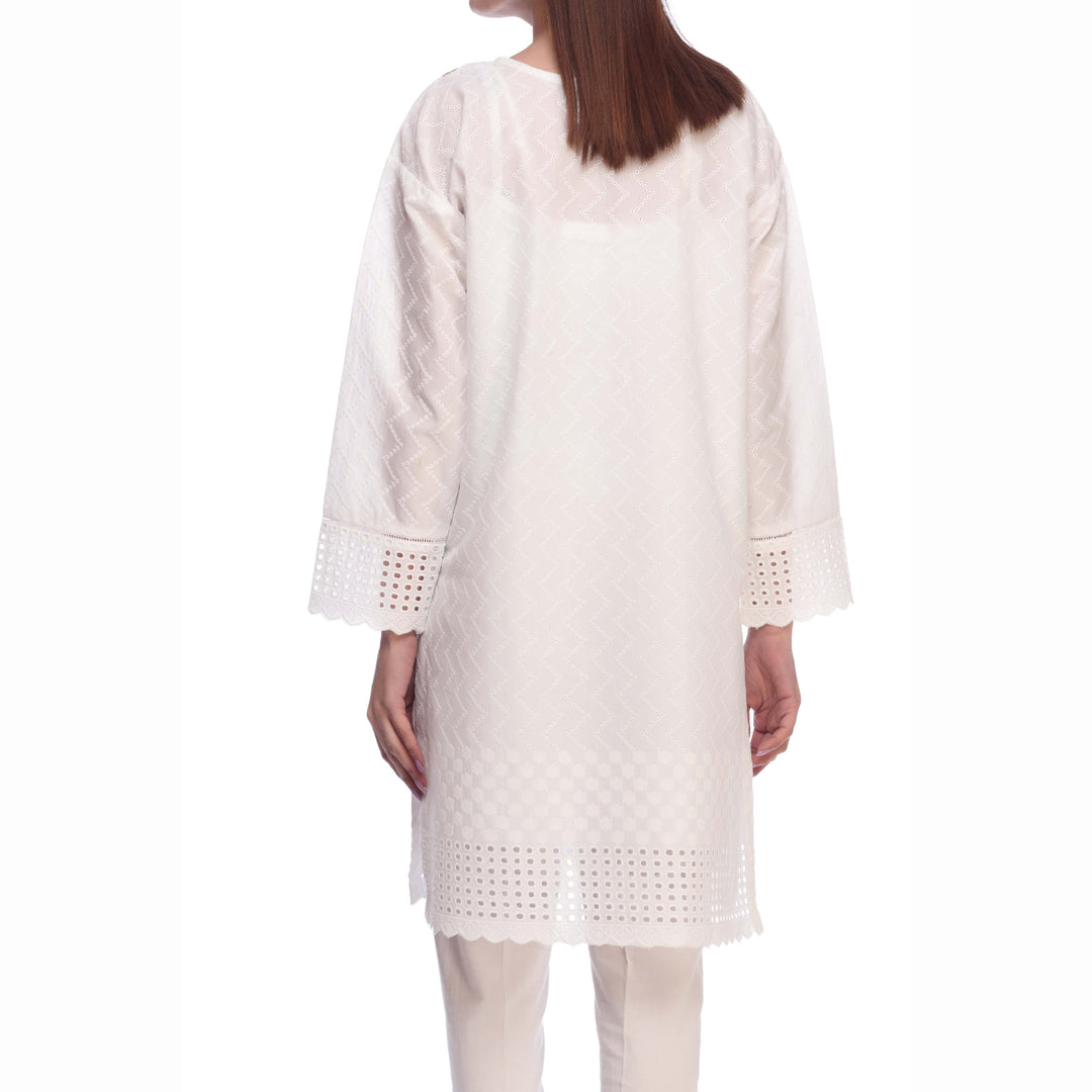 White Color ChikanKari Embellished Shirt PS2156