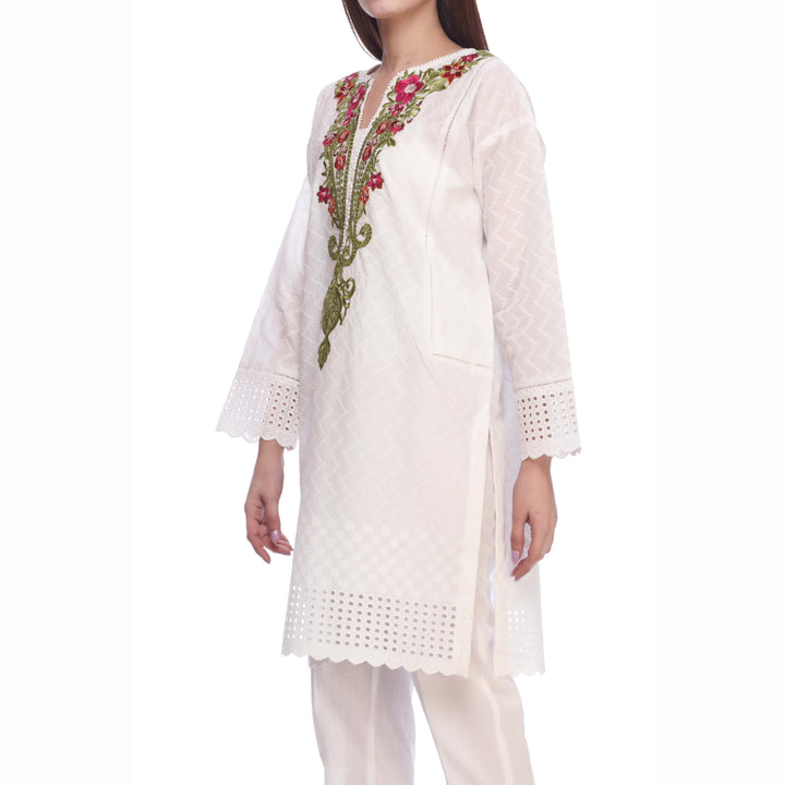 White Color ChikanKari Embellished Shirt PS2156