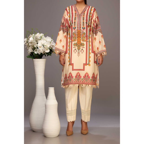 Beige Color Digital Printed Lawn Embroidered Shirt PS2232