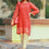 Orange Color Printed Pleted Organza Shirt PS2235