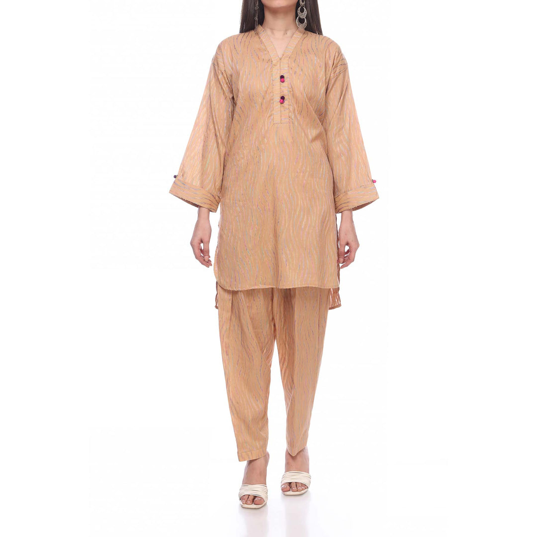Beige Color Embellished Jacquard Shirt PS2259