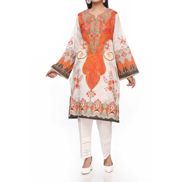 White Unstitched Digital Printed Lawn Embroidered Shirt PS2468