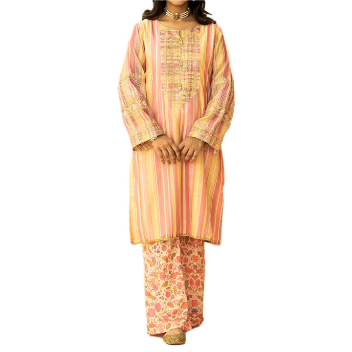 2PC- Embroidered Paper Cotton Shirt With Trouser PS3108
