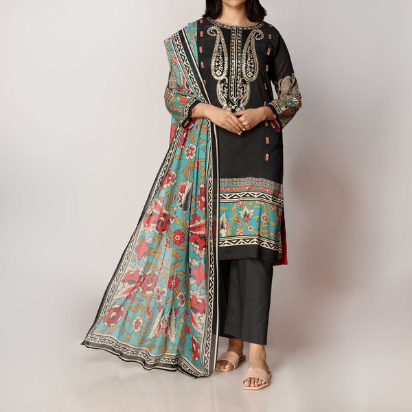 2PC- Digital Printed Lawn Embroidered Shirt With Silk Dupatta PS3164