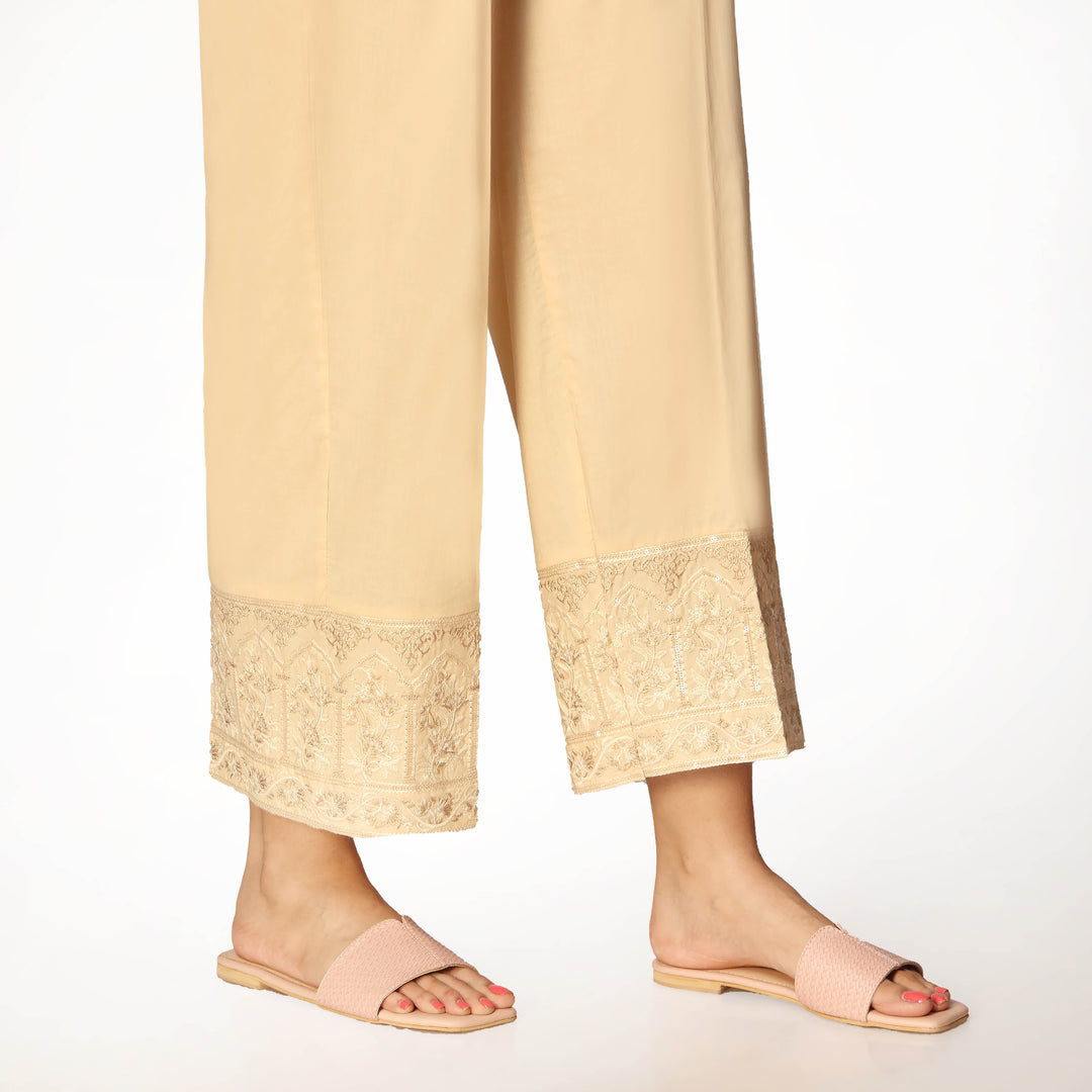 Khaki Cambric Embellished Straight Fit Trouser PS3535